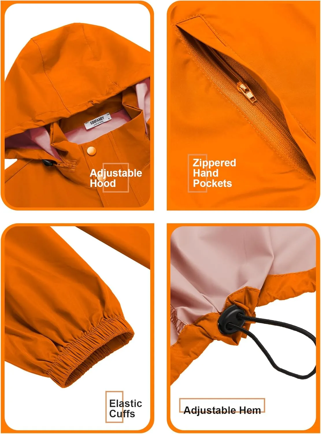 COOFANDY Men's Rain Jacket Waterproof Packable Raincoat Lightweight Rain Shell Hood Travel Golf Hiking Cycling Zip Pockets