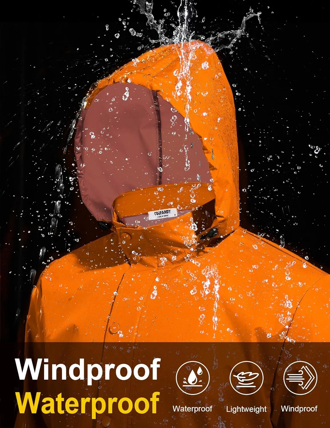 COOFANDY Men's Rain Jacket Waterproof Packable Raincoat Lightweight Rain Shell Hood Travel Golf Hiking Cycling Zip Pockets