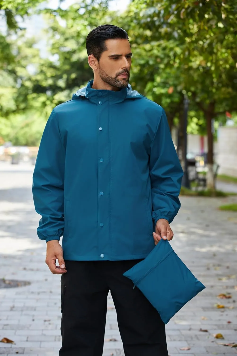 COOFANDY Men's Rain Jacket Waterproof Packable Raincoat Lightweight Rain Shell Hood Travel Golf Hiking Cycling Zip Pockets