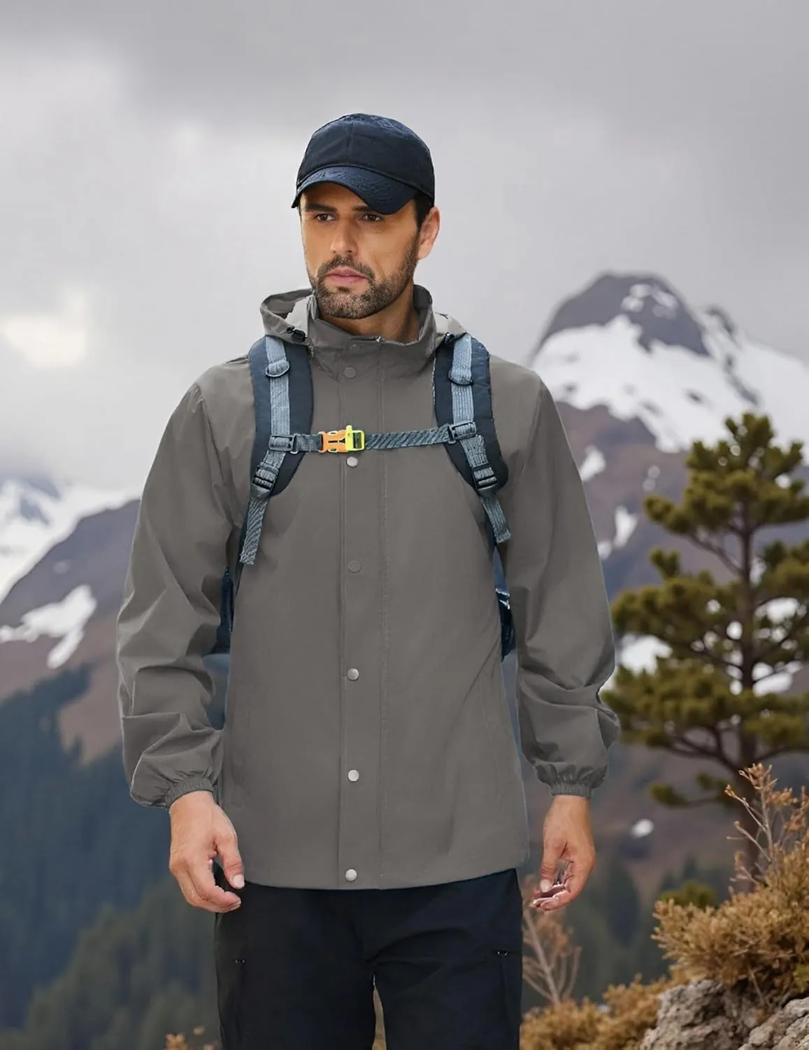 COOFANDY Men's Rain Jacket Waterproof Packable Raincoat Lightweight Windbreaker with Hood for Hiking Cycling