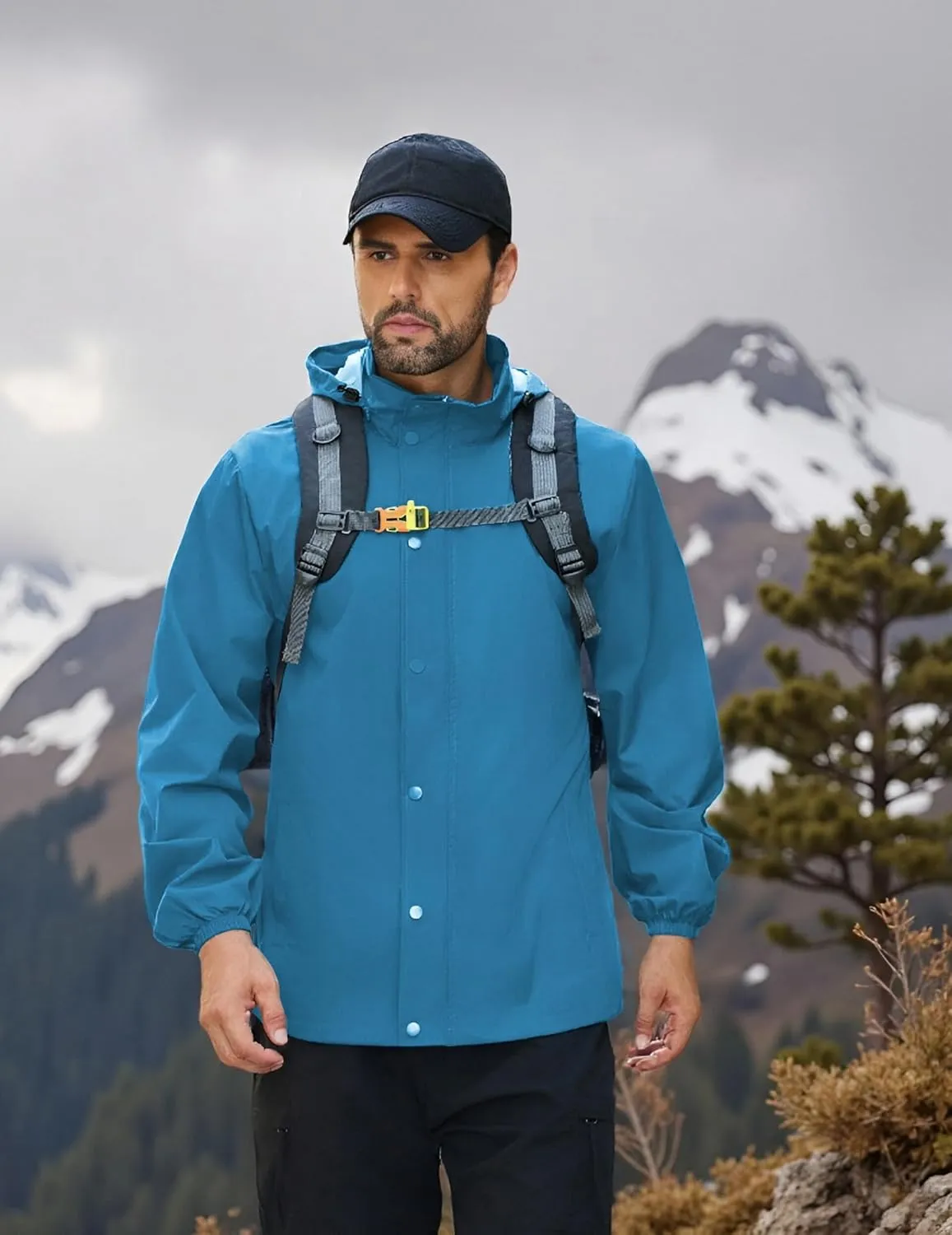 COOFANDY Men's Rain Jacket Waterproof Packable Raincoat Lightweight Windbreaker with Hood for Hiking Cycling