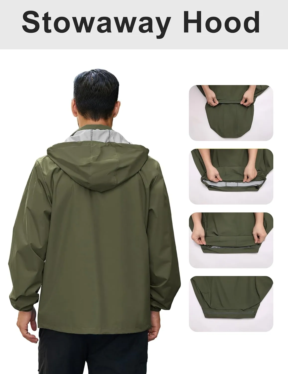 COOFANDY Men's Rain Jacket Waterproof Packable Raincoat Lightweight Windbreaker with Hood for Hiking Cycling