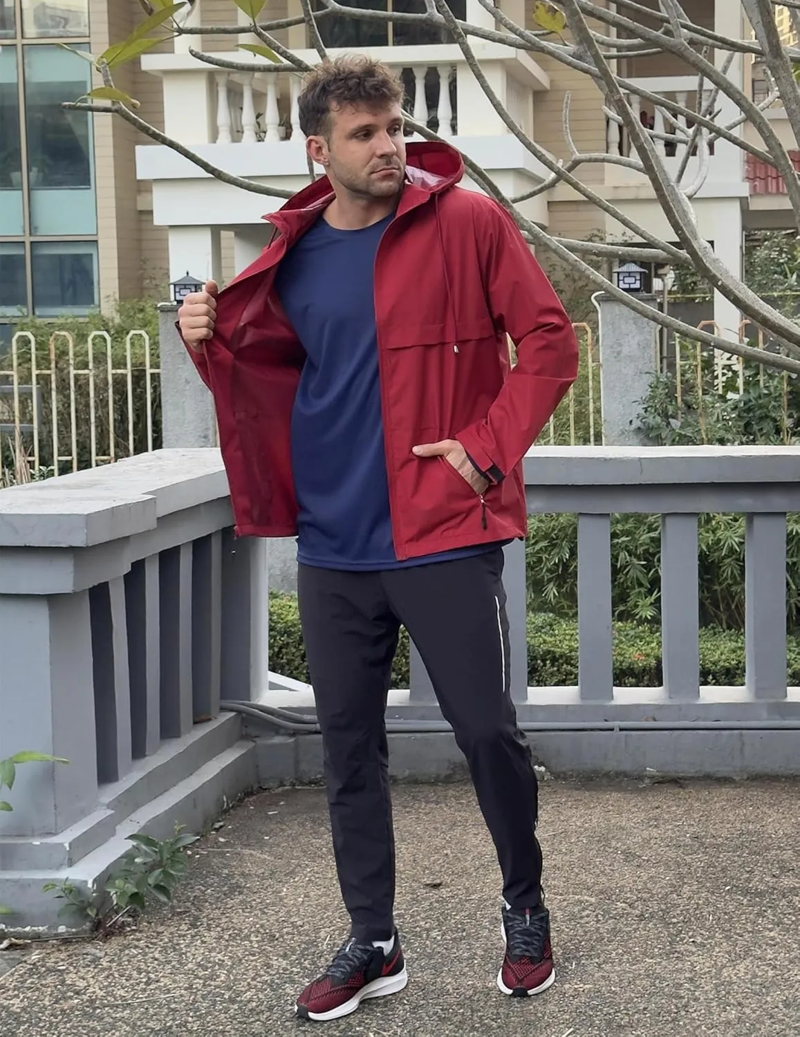 COOFANDY Men's Rain Jacket Waterproof with Hood Packable Rain Coat Lightweight Windbreaker for Hiking Golf Outdoor