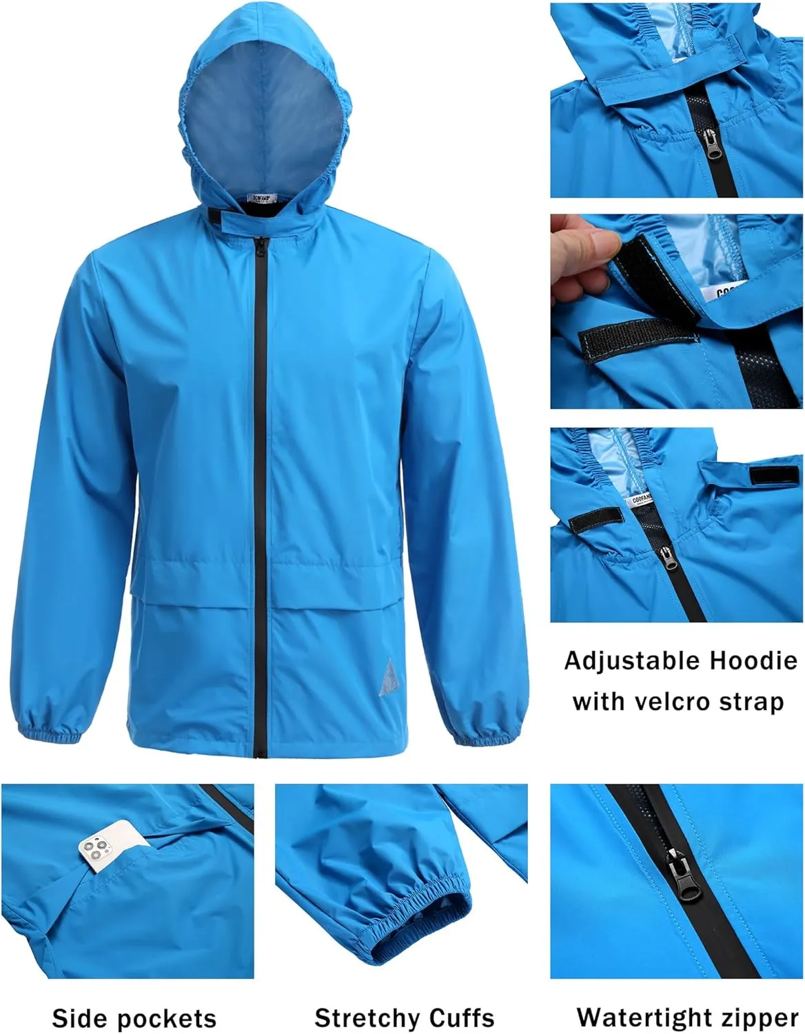 COOFANDY Men's Rain Suit 2 Piece Waterproof Breathable Rain Gear Lightweight Rain Jacket Pants Rainwear Suit