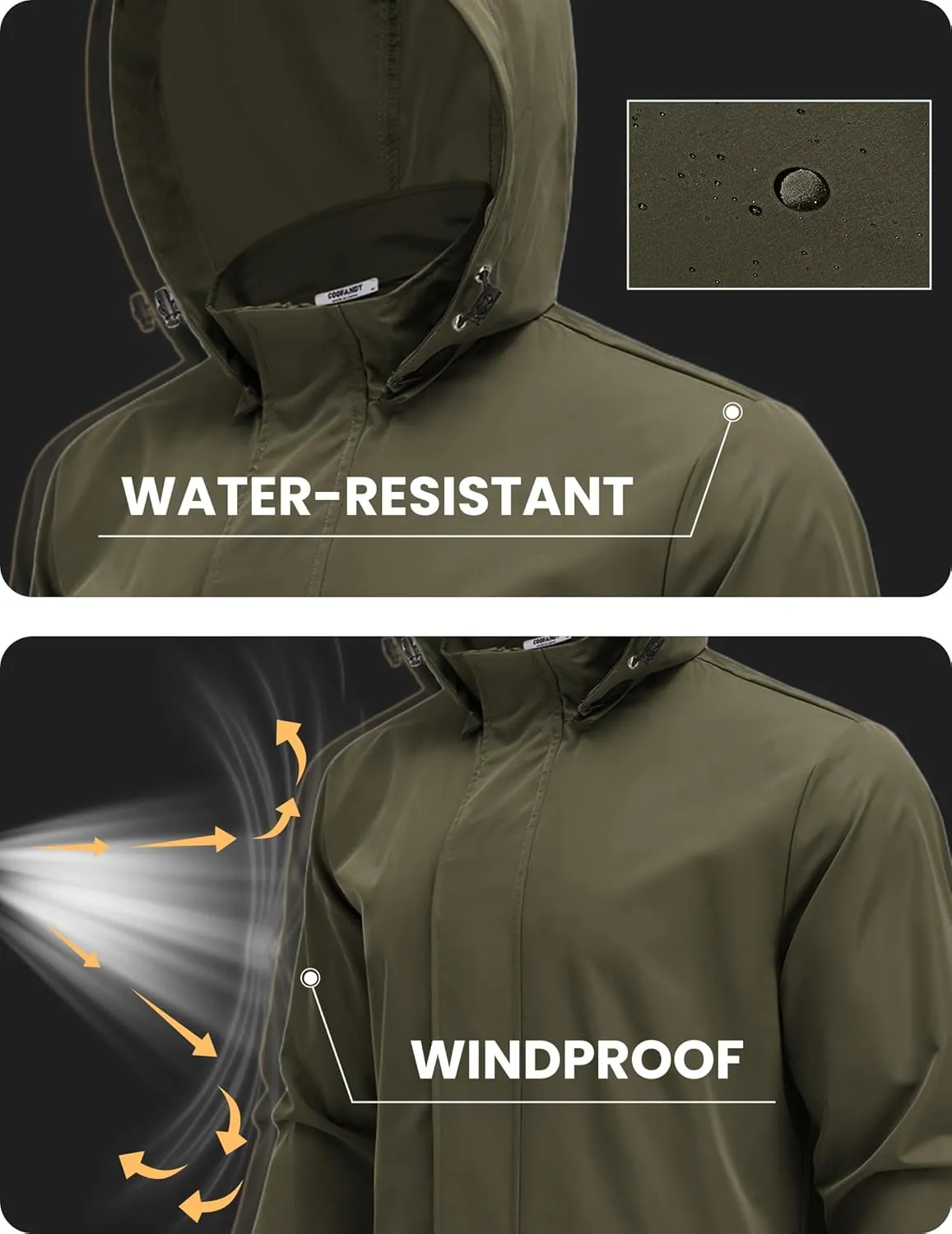 COOFANDY Rain Jacket Men Waterproof Lightweight Packable Raincoat Hooded Windbreaker For Hiking Golf Running