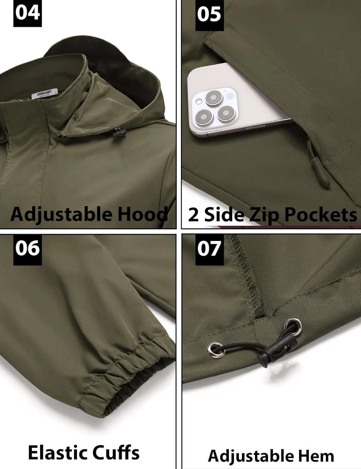 COOFANDY Rain Jacket Men Waterproof Lightweight Packable Raincoat Hooded Windbreaker For Hiking Golf Running