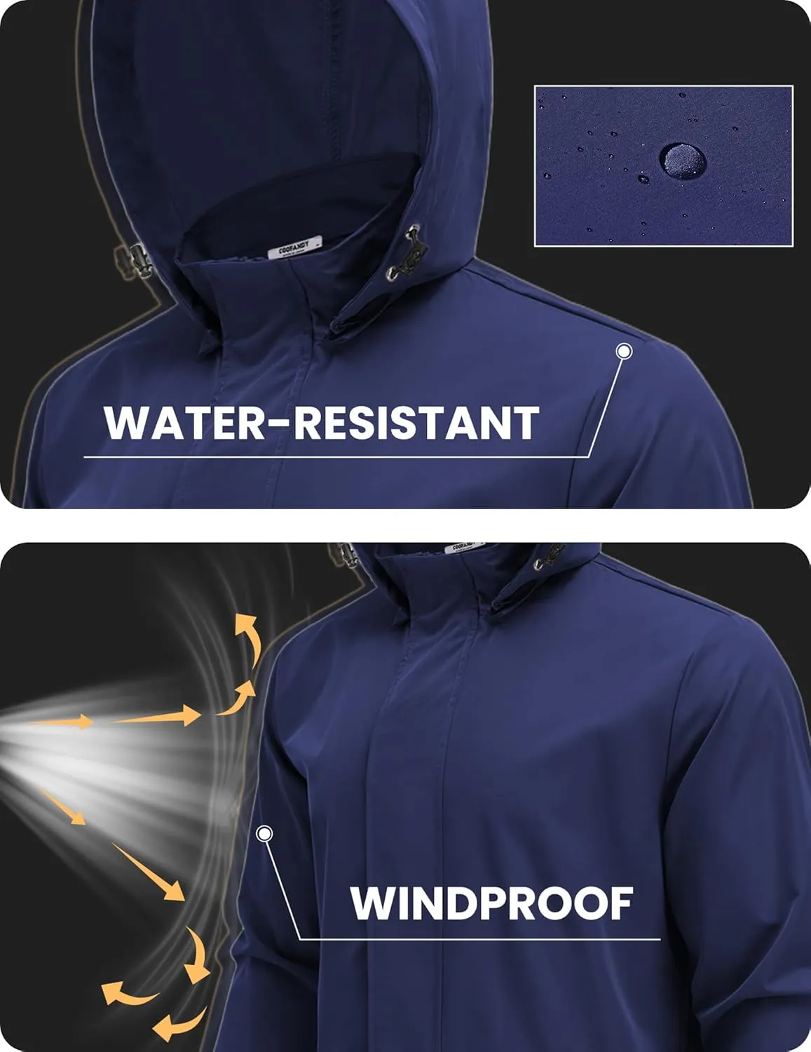 COOFANDY Rain Jacket Men Waterproof Lightweight Packable Raincoat Hooded Windbreaker For Hiking Golf Running