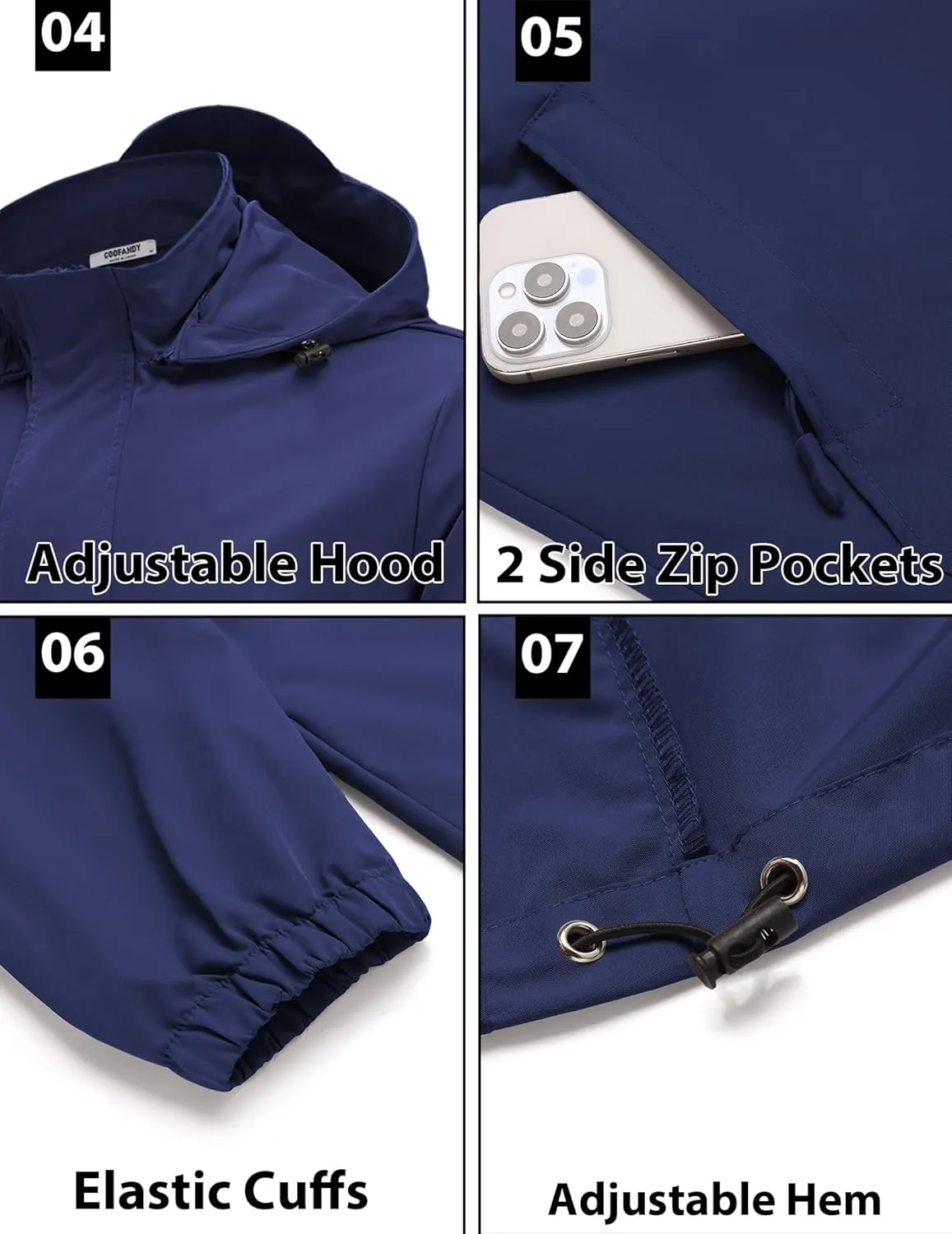 COOFANDY Rain Jacket Men Waterproof Lightweight Packable Raincoat Hooded Windbreaker For Hiking Golf Running