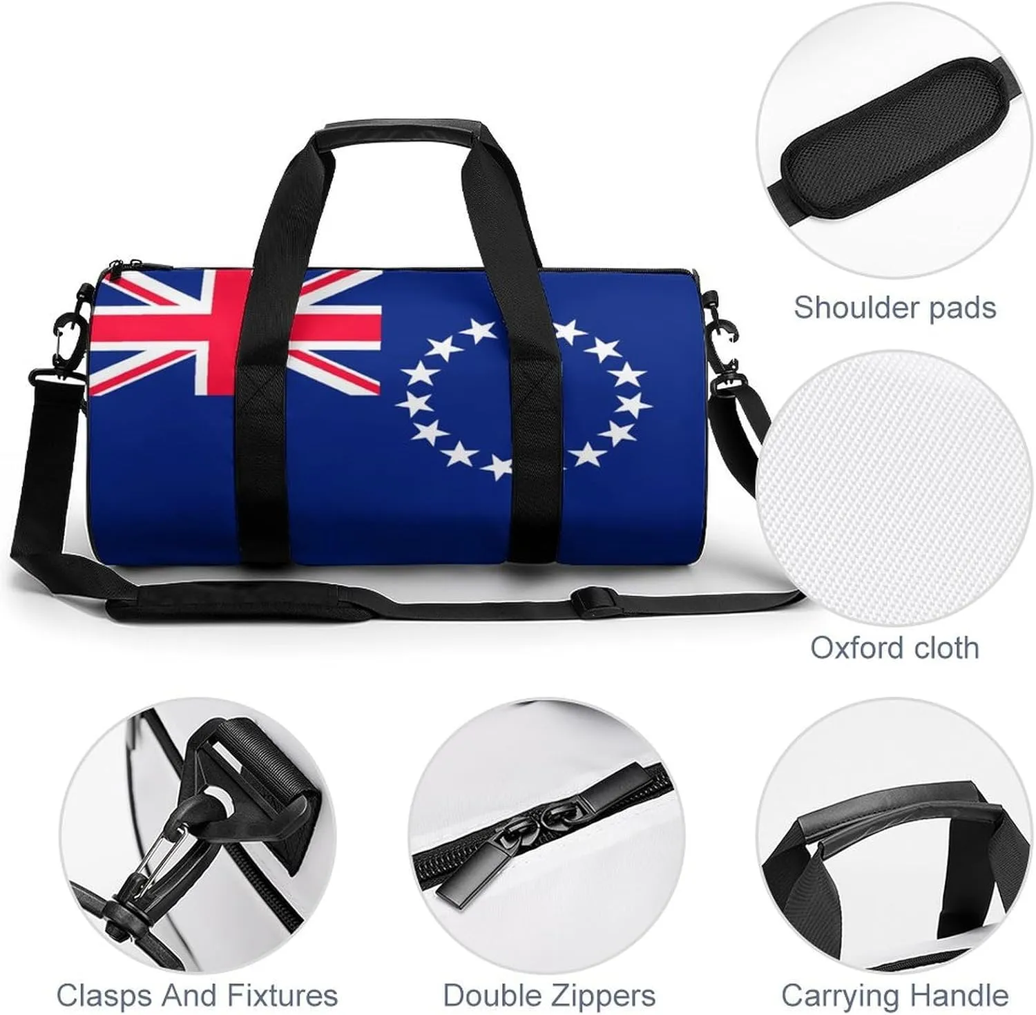 Cook Lslands Flag Waterproof Gym Duffel for Men Women Sports Travel Tote Bag