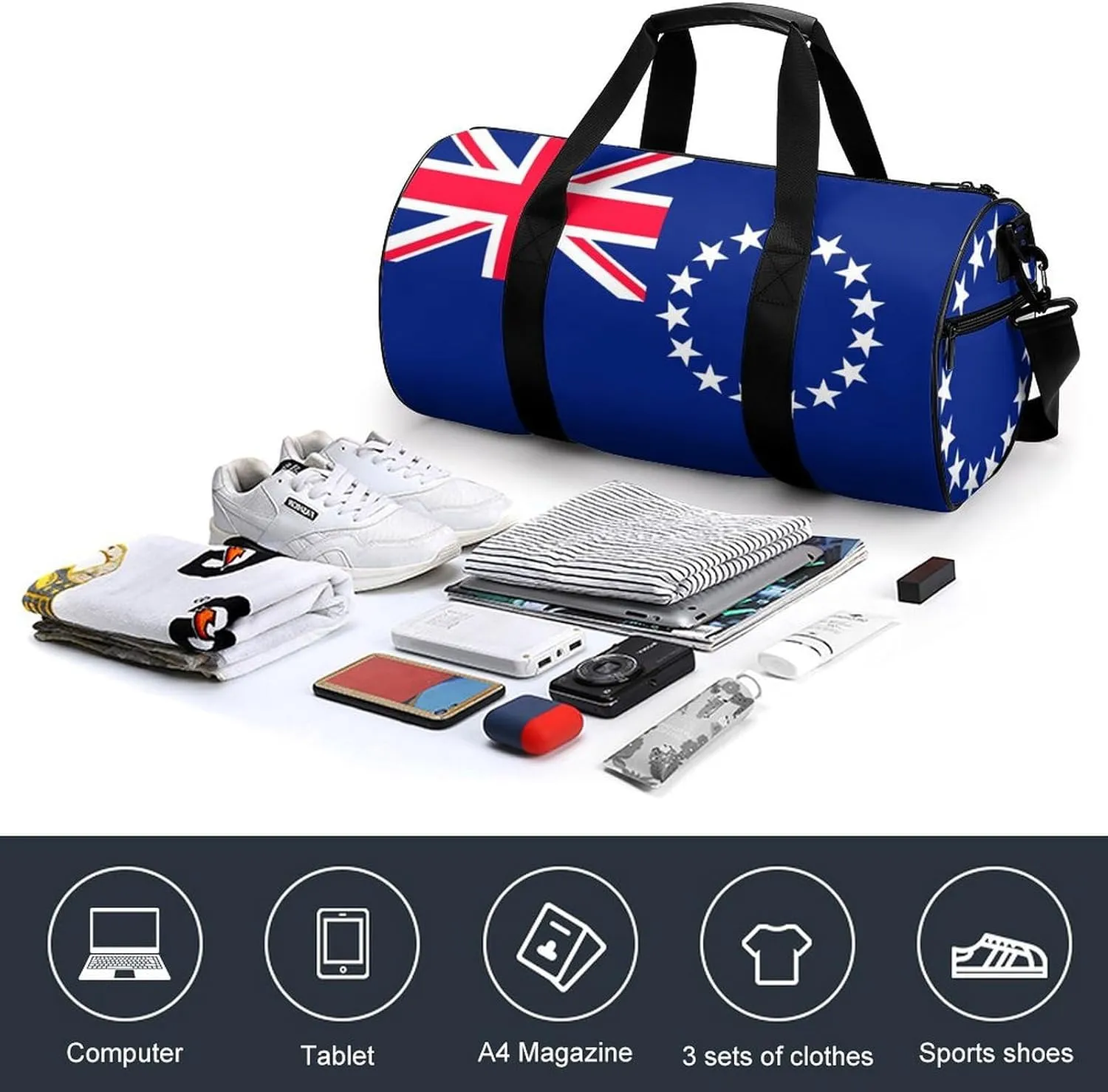 Cook Lslands Flag Waterproof Gym Duffel for Men Women Sports Travel Tote Bag