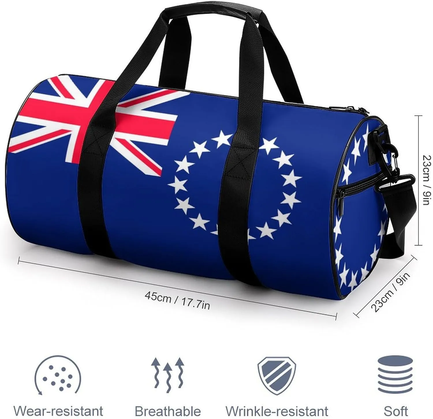 Cook Lslands Flag Waterproof Gym Duffel for Men Women Sports Travel Tote Bag