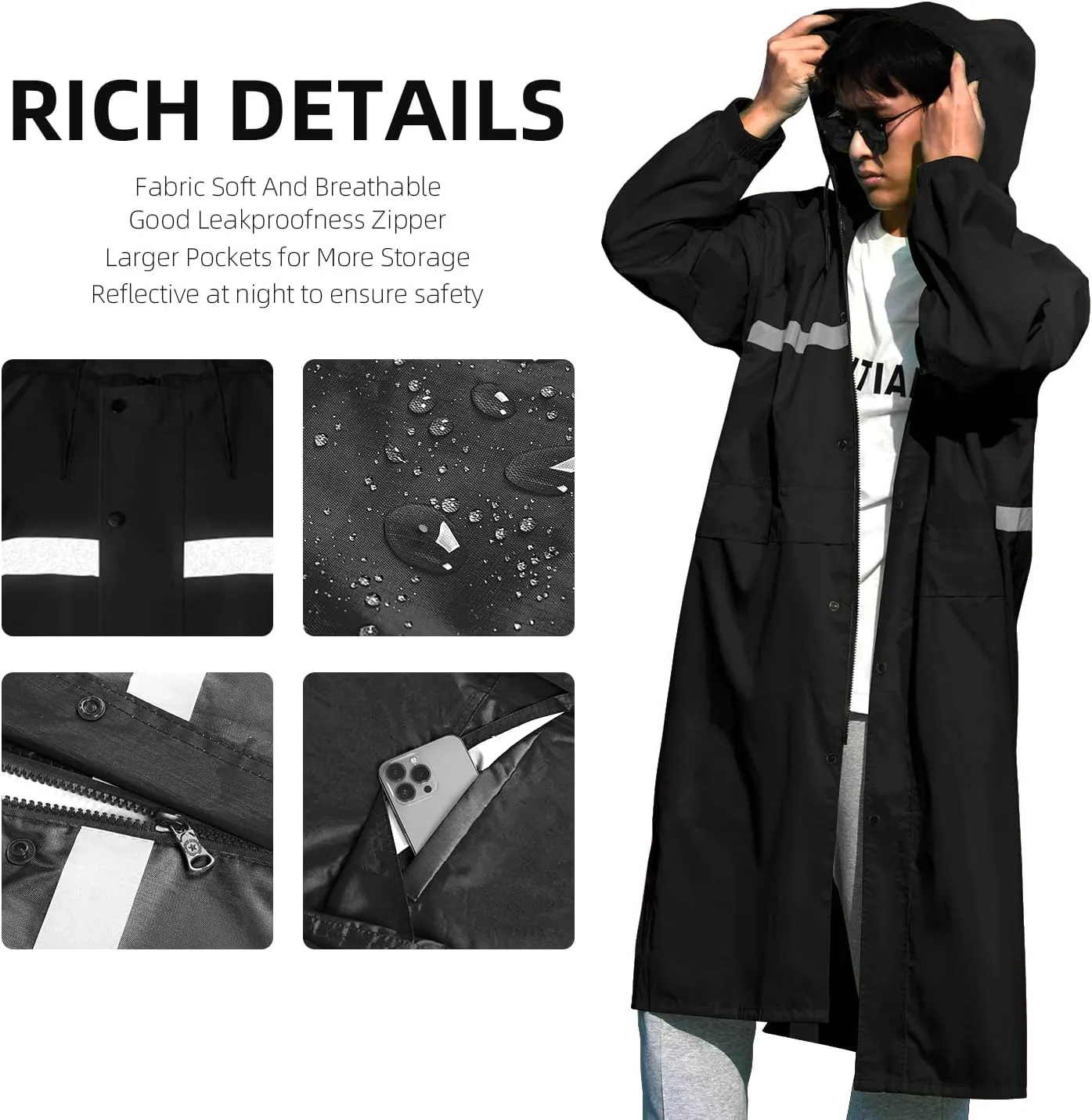 Coralrain Long Hooded Raincoat Safety Waterproof Emergency Rain Jacket Poncho for Men Women Adults