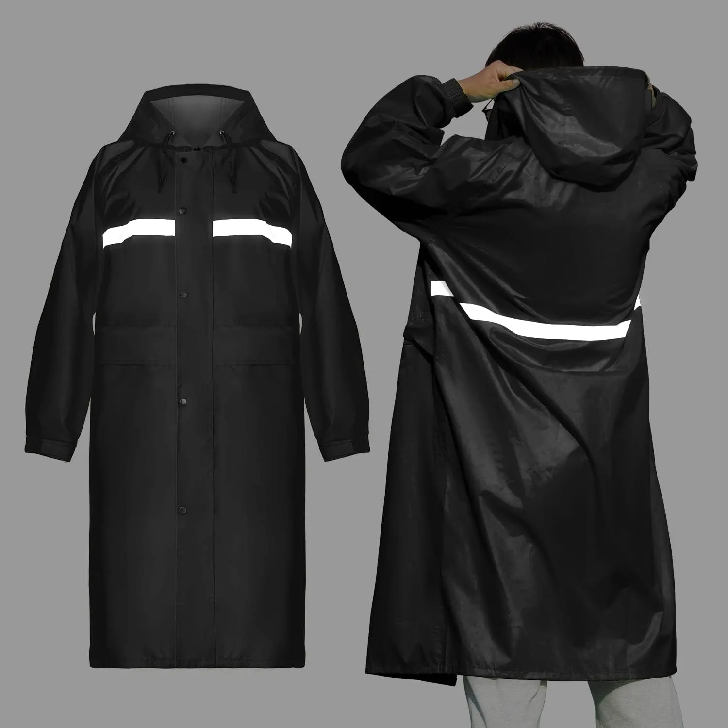 Coralrain Long Hooded Raincoat Safety Waterproof Emergency Rain Jacket Poncho for Men Women Adults