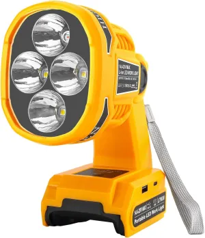 Cordless LED Work Light for Dewalt 18V 20V Max Battery 1120LM LED Outdoor Spotlight Flashlight with Red&White 4 Modes, Pivoting Head for Jobsite, Handheld Spot Light for Outdoor(No Battery)