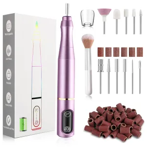 Cordless Nail Drill Electric Nail File Kit Rechargeable Professional Efile Nail Set, Portable Acrylic Gel Nail Polish Remover Machine Pedicure Manicure Tool, 11 Bits 56 Sanding Bands Salon Home