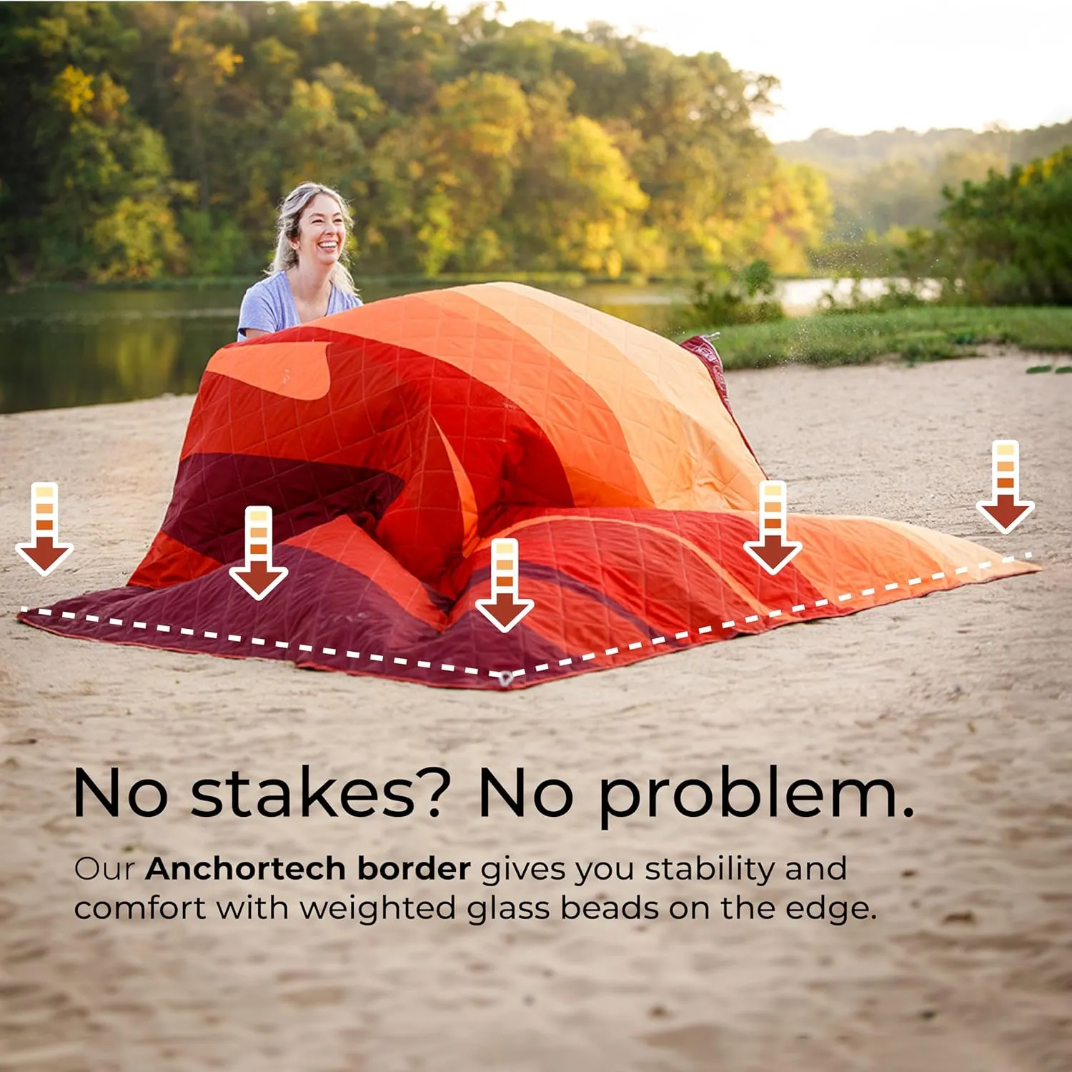 CORE Outdoor Weighted Blanket | Packable Waterproof Picnic Blanket, Beach Mat, Tent Camping Rug, & Stadium Blanket | Large Portable 94" x 78" Quilt Design with Built-in Straps and Carry Handle