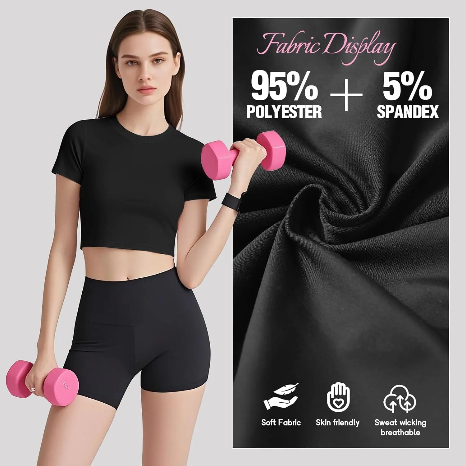 Coume 4 Pack Women's Compression Crop Tops Dry Fit Short Sleeve T Shirt Crew Neck Workout Athletic Shirt Yoga Tight Basic Tee