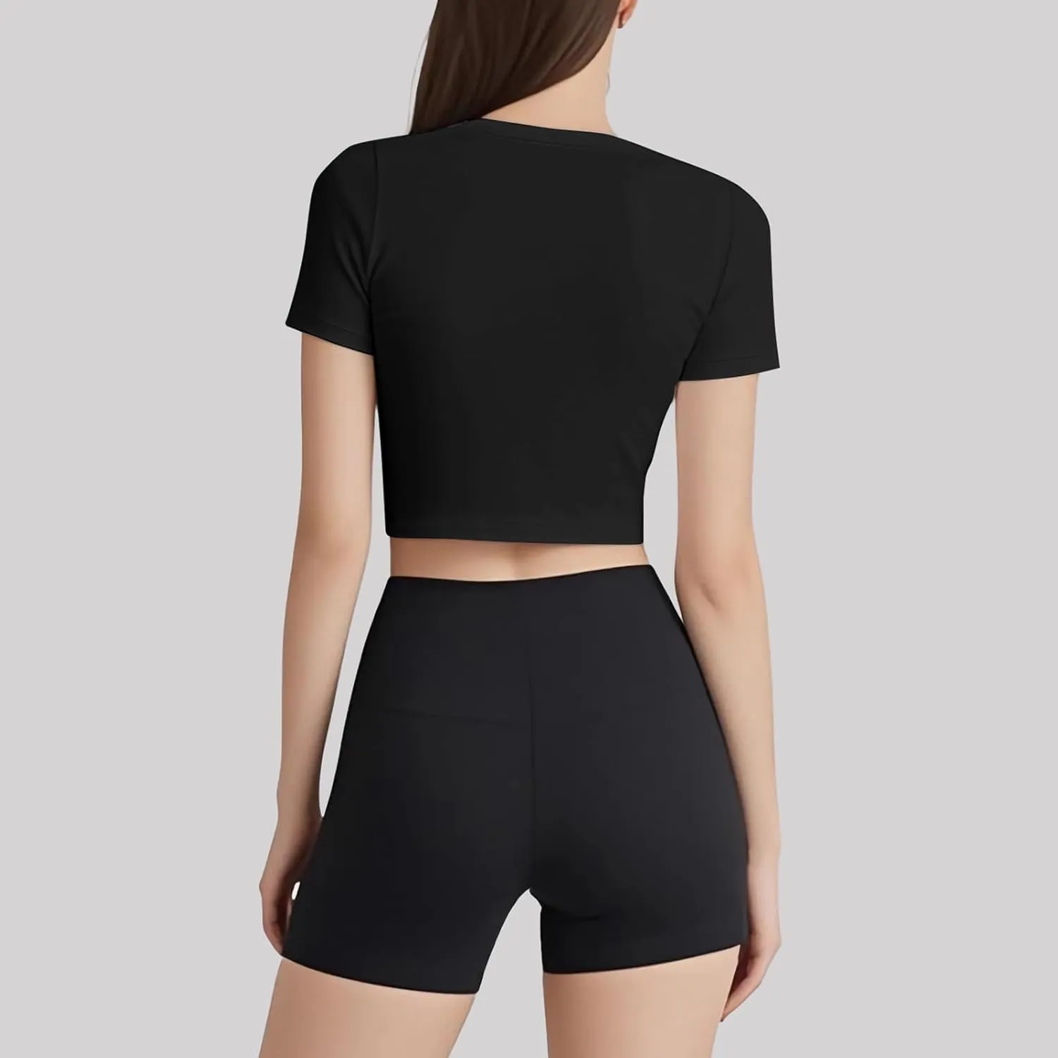Coume 4 Pack Women's Compression Crop Tops Dry Fit Short Sleeve T Shirt Crew Neck Workout Athletic Shirt Yoga Tight Basic Tee