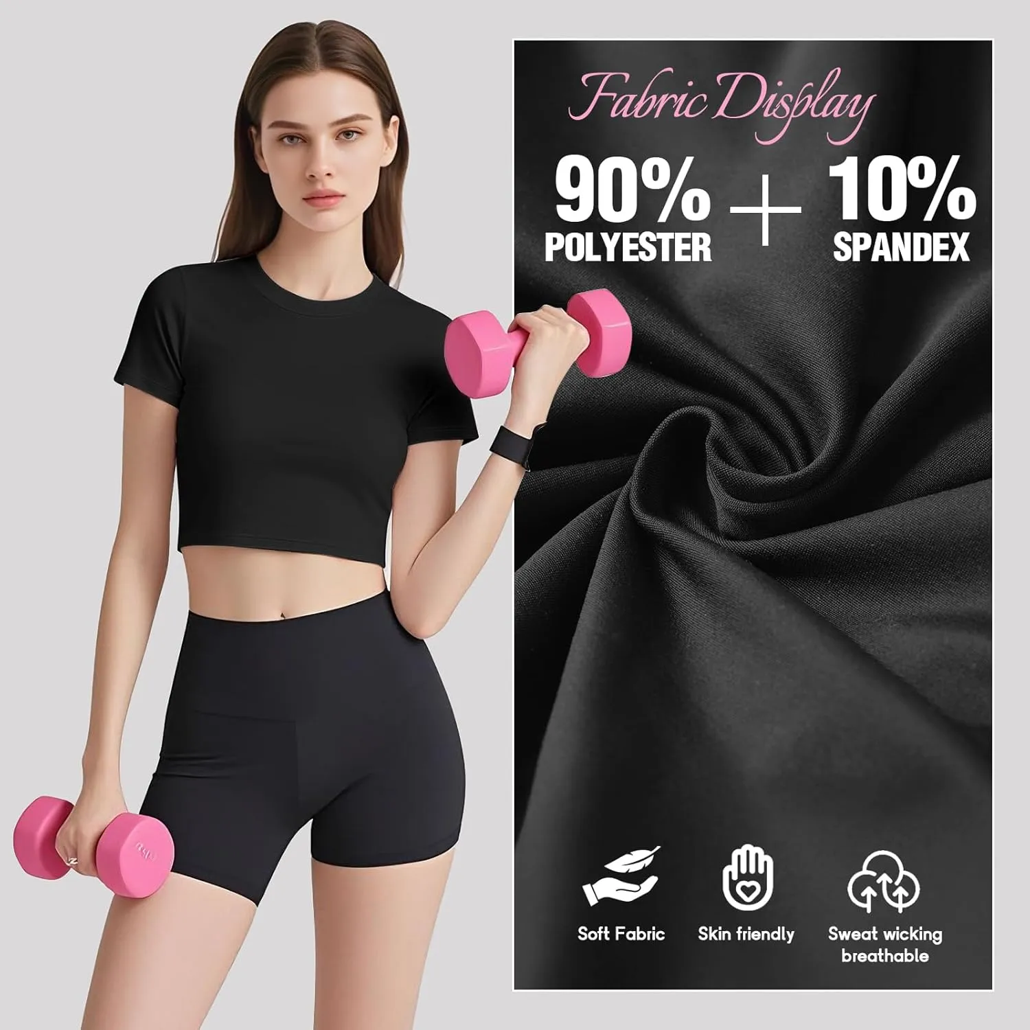 Coume 4 Pack Women's Compression Crop Tops Dry Fit Short Sleeve T Shirt Crew Neck Workout Athletic Shirt Yoga Tight Basic Tee