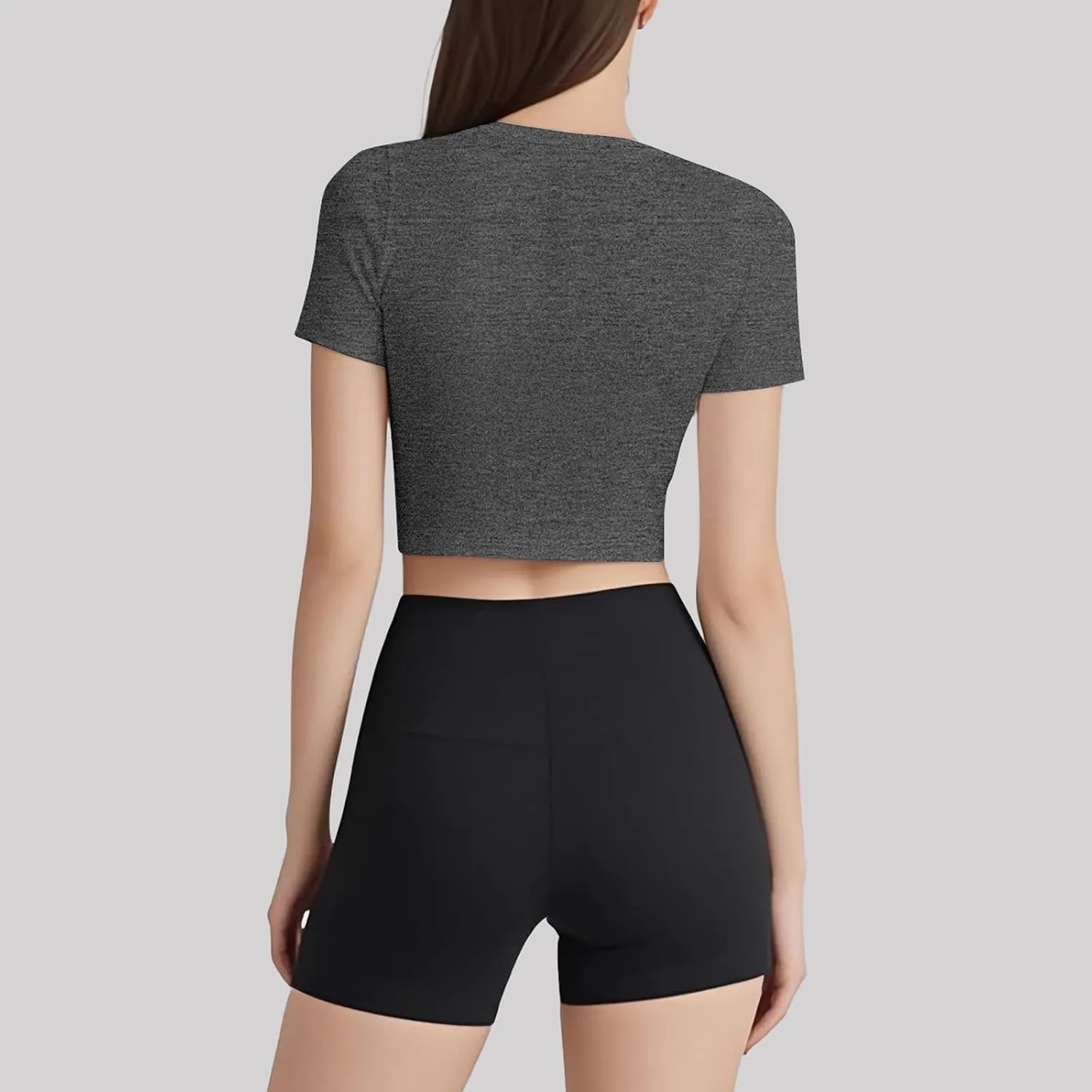 Coume 4 Pack Women's Compression Crop Tops Dry Fit Short Sleeve T Shirt Crew Neck Workout Athletic Shirt Yoga Tight Basic Tee