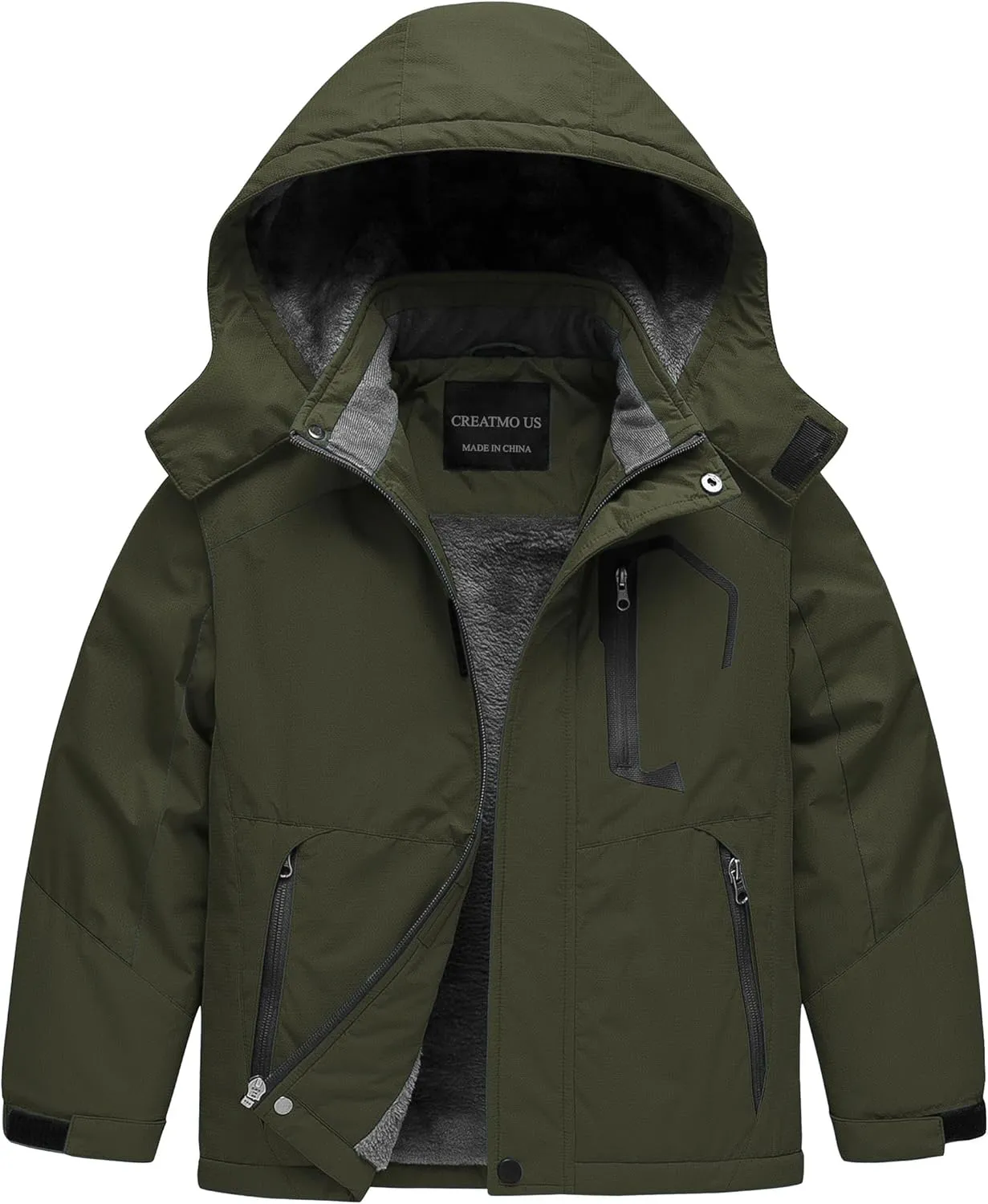 CREATMO US Boy's Waterproof Ski Jacket Warm Winter Snow Coat Windproof Snowboarding Rain Jacket