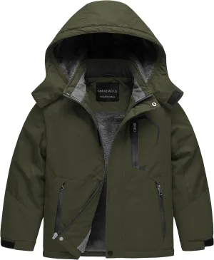 CREATMO US Boy's Waterproof Ski Jacket Warm Winter Snow Coat Windproof Snowboarding Rain Jacket