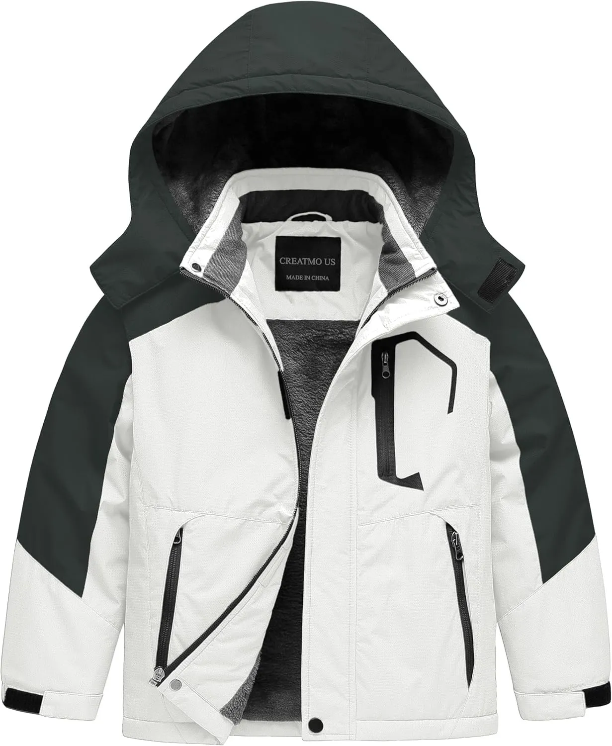 CREATMO US Boy's Waterproof Ski Jacket Warm Winter Snow Coat Windproof Snowboarding Rain Jacket