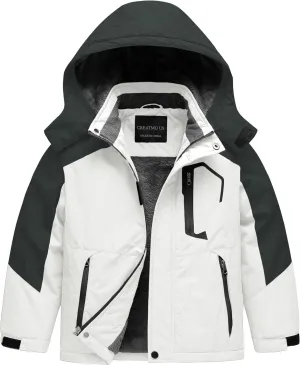 CREATMO US Boy's Waterproof Ski Jacket Warm Winter Snow Coat Windproof Snowboarding Rain Jacket