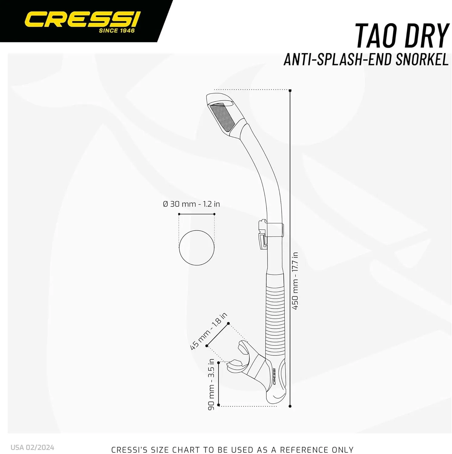 Cressi Adult Dry-Top Snorkel, Snorkeling Without Worry About Water - Tao Dry: Designed in Italy