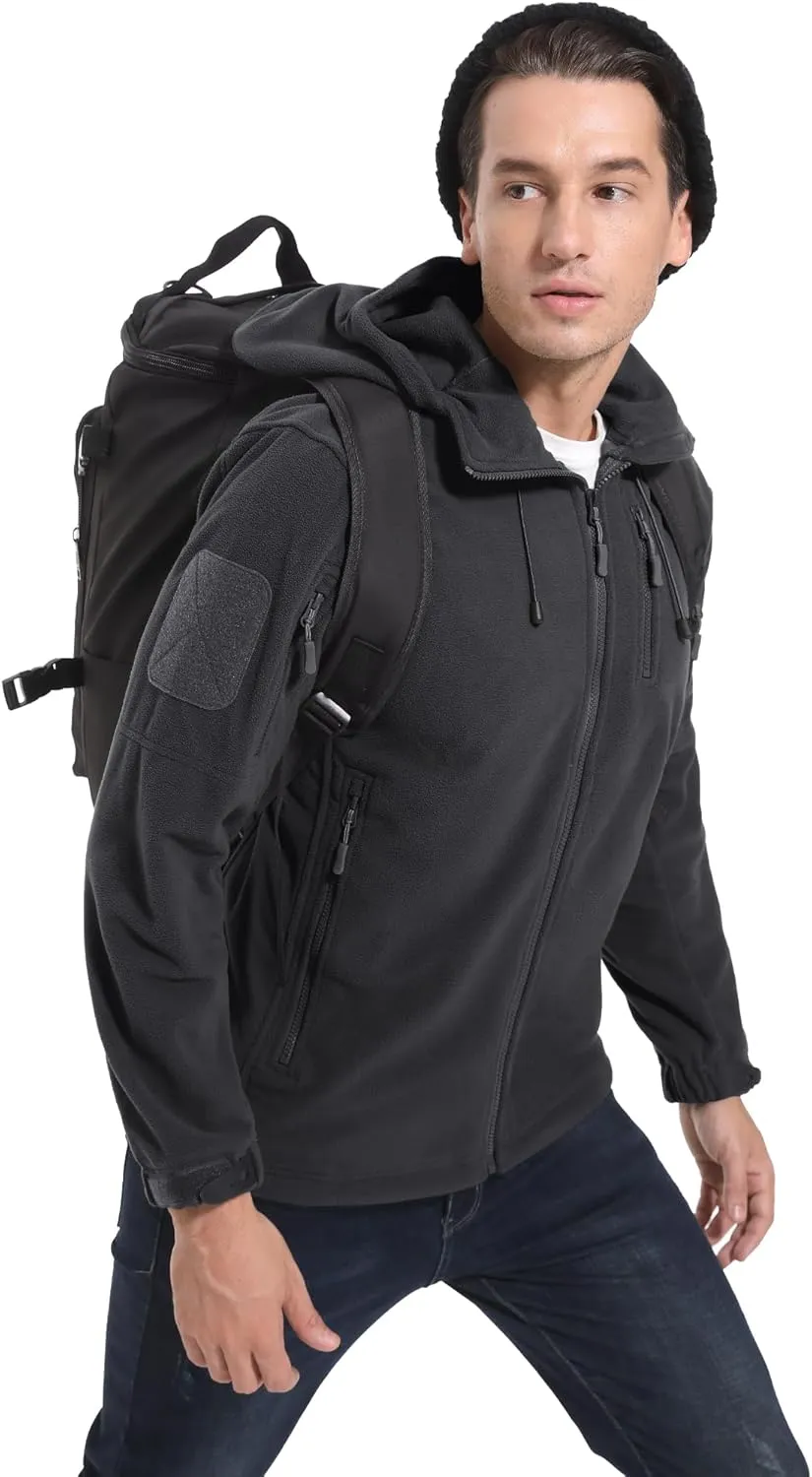 CRYSULLY Men's Fleece Hoodie Jacket Winter Tactical Military Windproof Jackets Coat