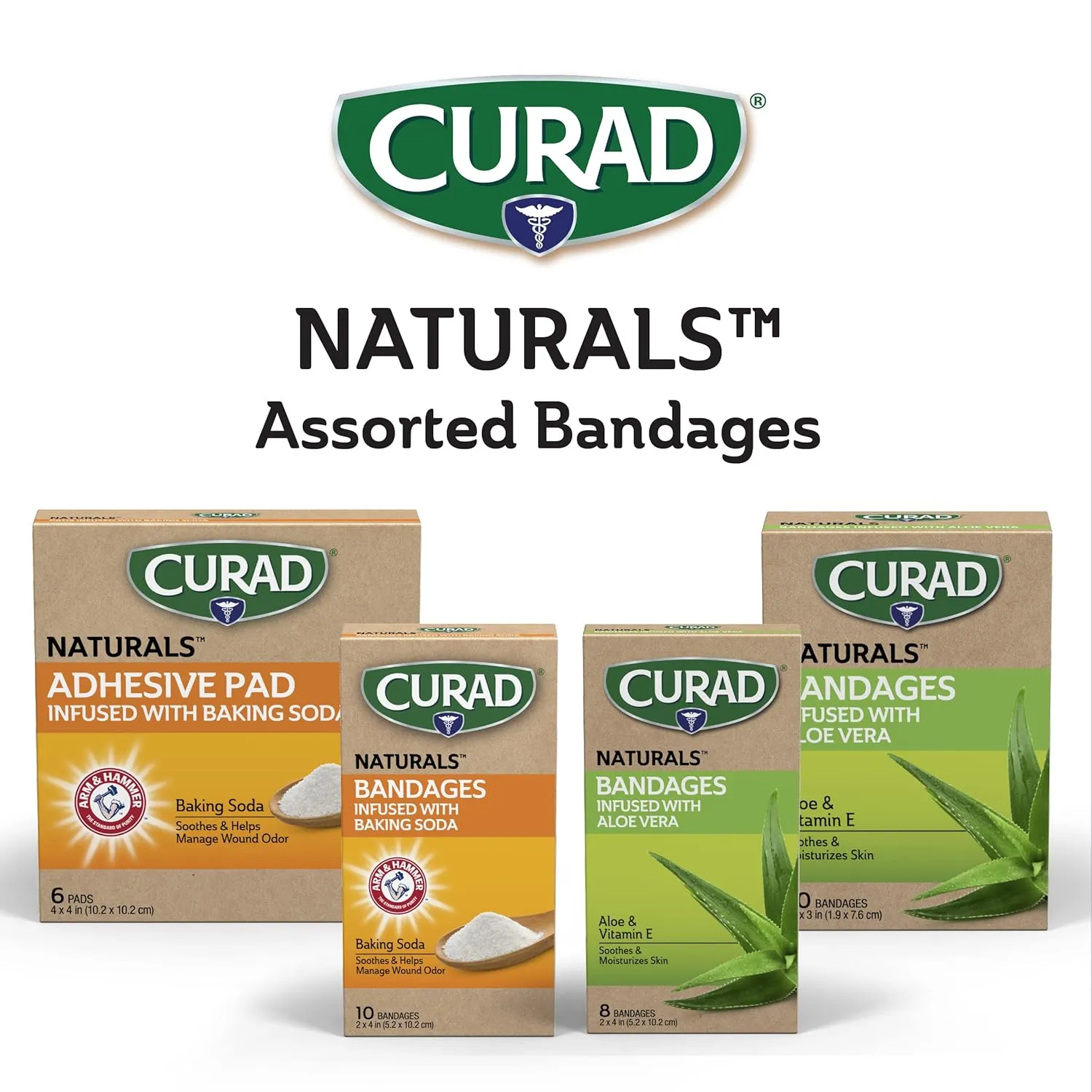 CURAD Naturals Aloe Vera & Vitamin E Bandages 0.75" x 3", Individually Wrapped Sterile Bandage, First Aid Kit Essential, Protects Scrapes and Cuts, Absorbent and Self-Adhesive, 30-Count - 4 Boxes