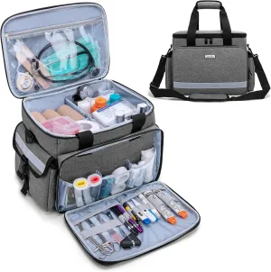 CURMIO Medical Bag, Empty First Aid Bag with Dividers for Home Health Care and Emergency Supplies, Gray (Empty Bag Only)