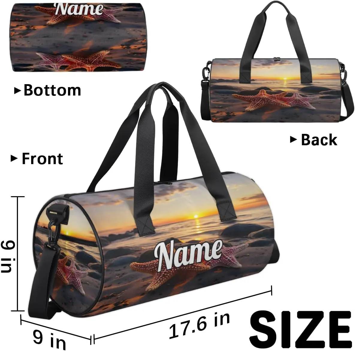Custom Dance Duffel Bag Sport Backpacks Gyms and Weekend Overnight Travel Duffle Bag Birthday Christmas Halloween Waterproof, Ocean Theme Starfish