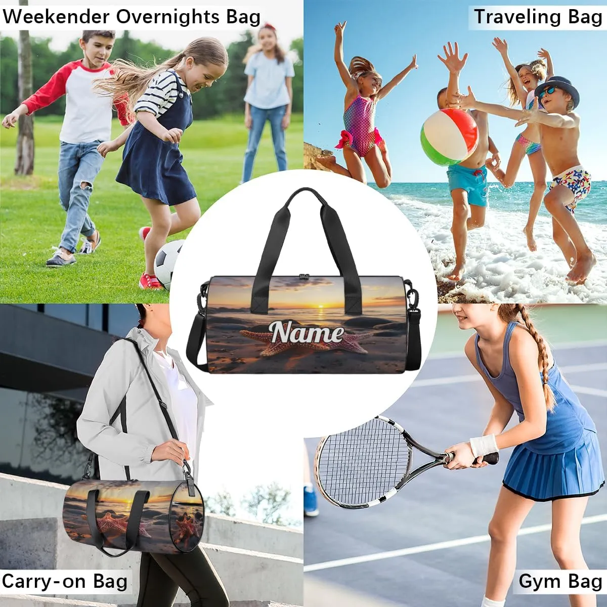 Custom Dance Duffel Bag Sport Backpacks Gyms and Weekend Overnight Travel Duffle Bag Birthday Christmas Halloween Waterproof, Ocean Theme Starfish
