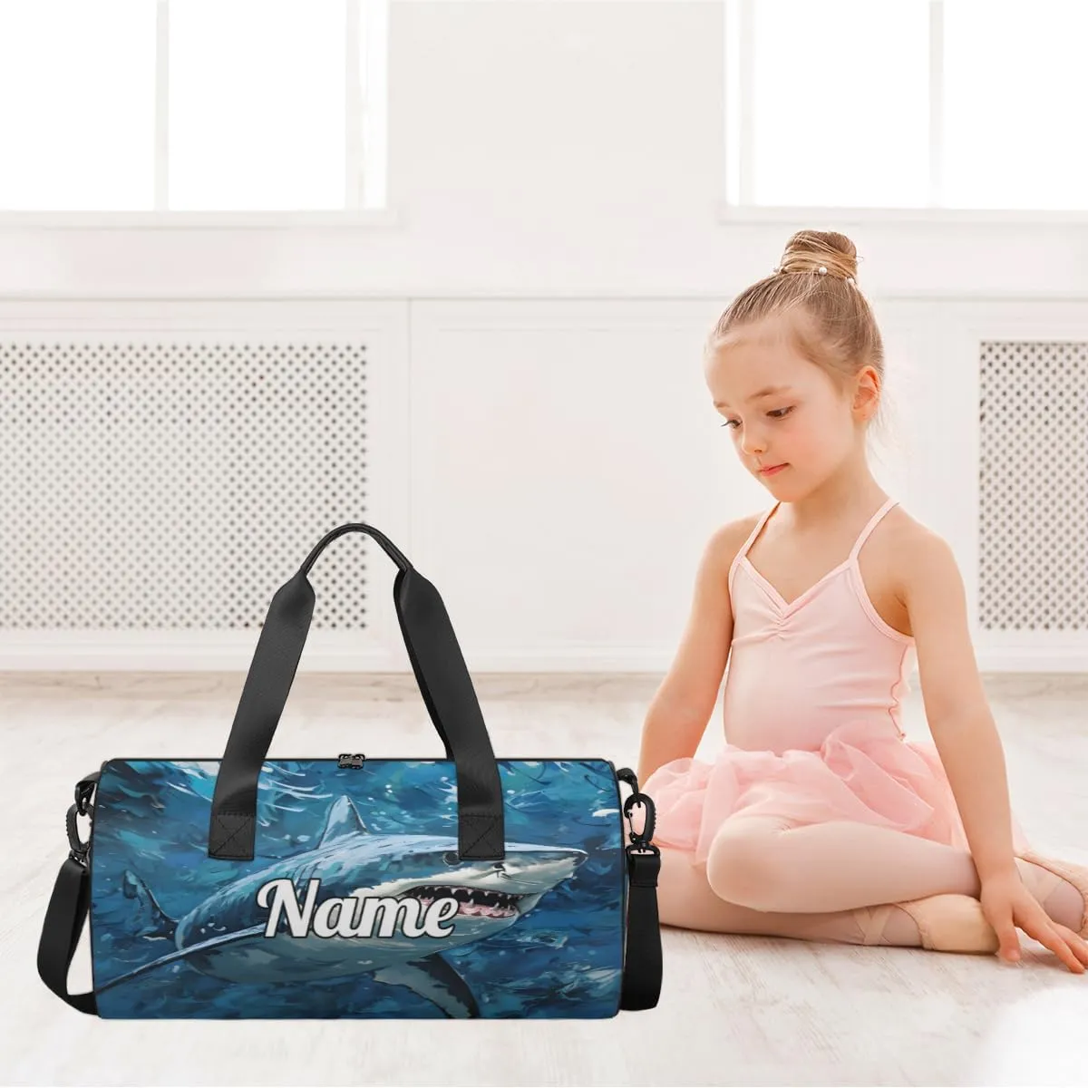 Custom Dance Duffel Bag Sport Backpacks Gyms and Weekend Overnight Travel Duffle Bag Birthday Christmas Halloween Waterproof, Shark Print