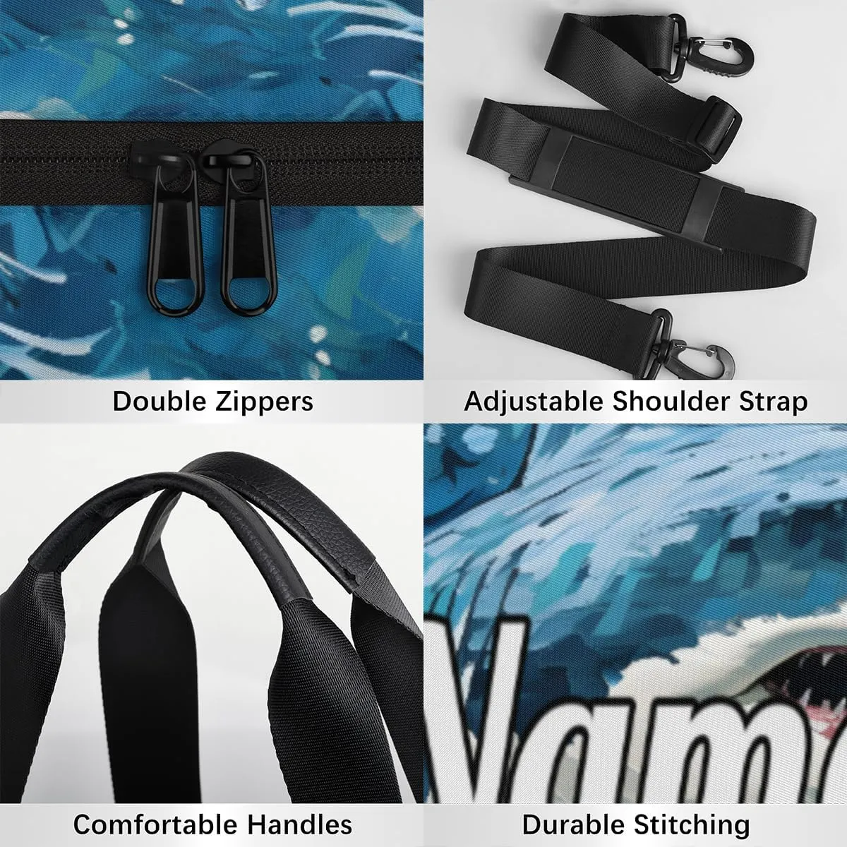 Custom Dance Duffel Bag Sport Backpacks Gyms and Weekend Overnight Travel Duffle Bag Birthday Christmas Halloween Waterproof, Shark Print