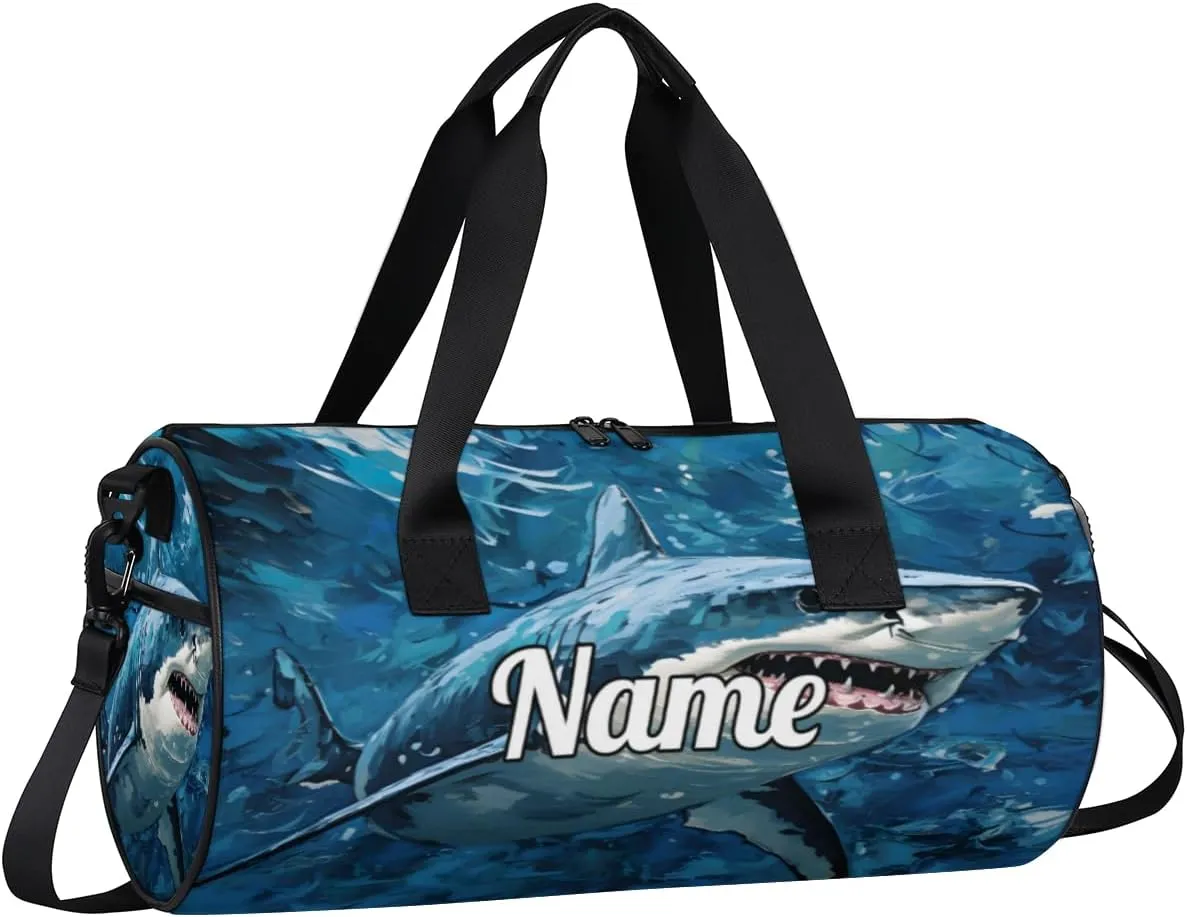Custom Dance Duffel Bag Sport Backpacks Gyms and Weekend Overnight Travel Duffle Bag Birthday Christmas Halloween Waterproof, Shark Print