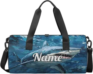 Custom Dance Duffel Bag Sport Backpacks Gyms and Weekend Overnight Travel Duffle Bag Birthday Christmas Halloween Waterproof, Shark Print