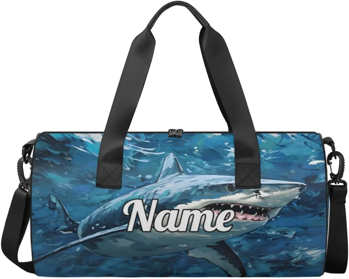 Custom Dance Duffel Bag Sport Backpacks Gyms and Weekend Overnight Travel Duffle Bag Birthday Christmas Halloween Waterproof, Shark Print
