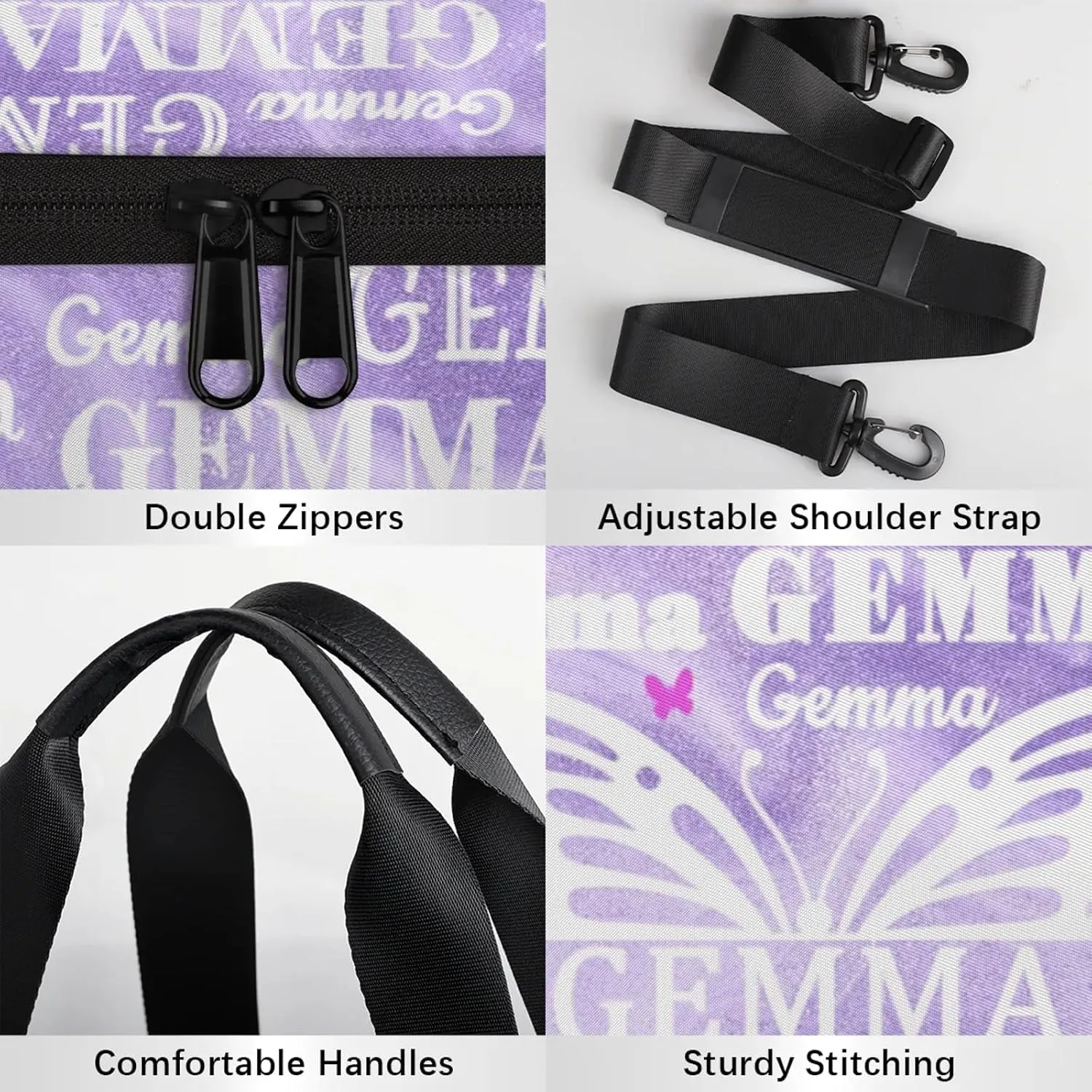 Custom Sport Duffel Bag with Name Butterfly Round Travel Overnight Bag for Women Men Waterproof Dance Ballet Bag Lightweight 17.6in, Purple Fluid Glitter