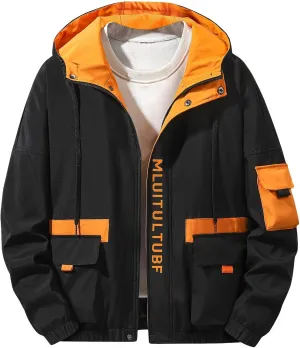 Cycling Rain Jackets for Men Outdoor Waterproof Running Bike Windbreaker Lightweight Packable Hooded Cargo Jacket