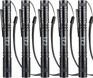CZS LED Flashlight Penlight 1000 Lumens Battery-Powered Handheld Pen Light Pocket Torch Powered by 2AAA Battery,5 PCS (Battery Not Included)