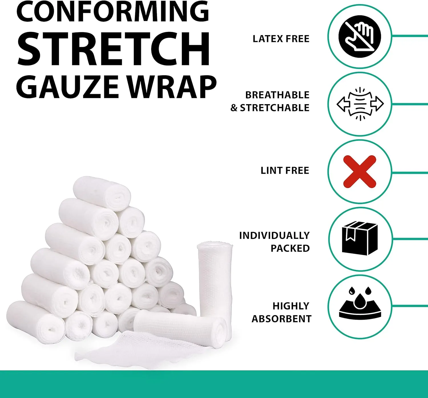 D&H Medical Pack of 24 Gauze Bandage Roll 4 Inches x 4 Yards - Medical Gauze Wrap for Wounds Care - Easy to Use Cotton Gauze Rolls for Hand Wrap Dressing Ankles & Knees