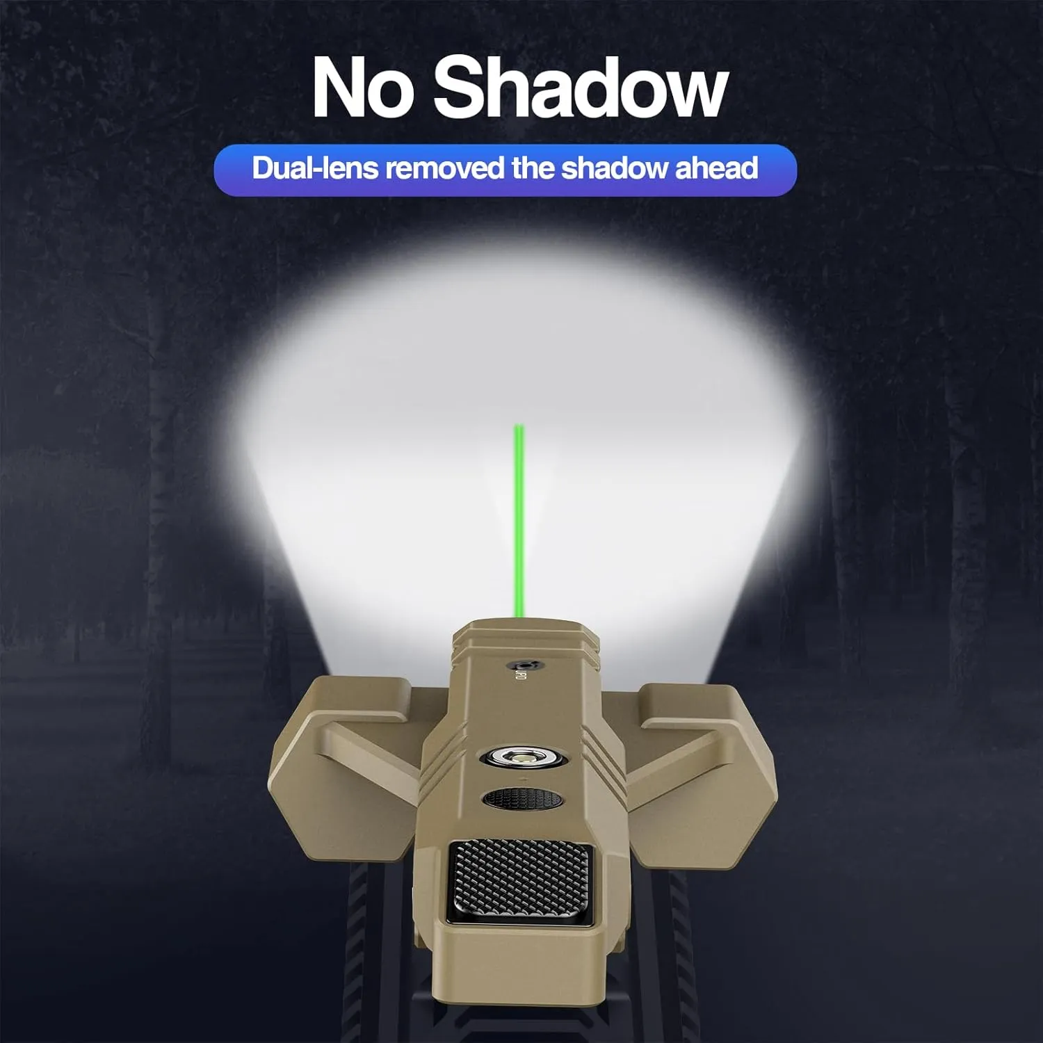 DARKFANG 1450 Lumen Tactical Flashlight with Green Laser Beam Combo, Low Profile Design Rechargeable Weapon Light for Picatinny Rail(FDE)