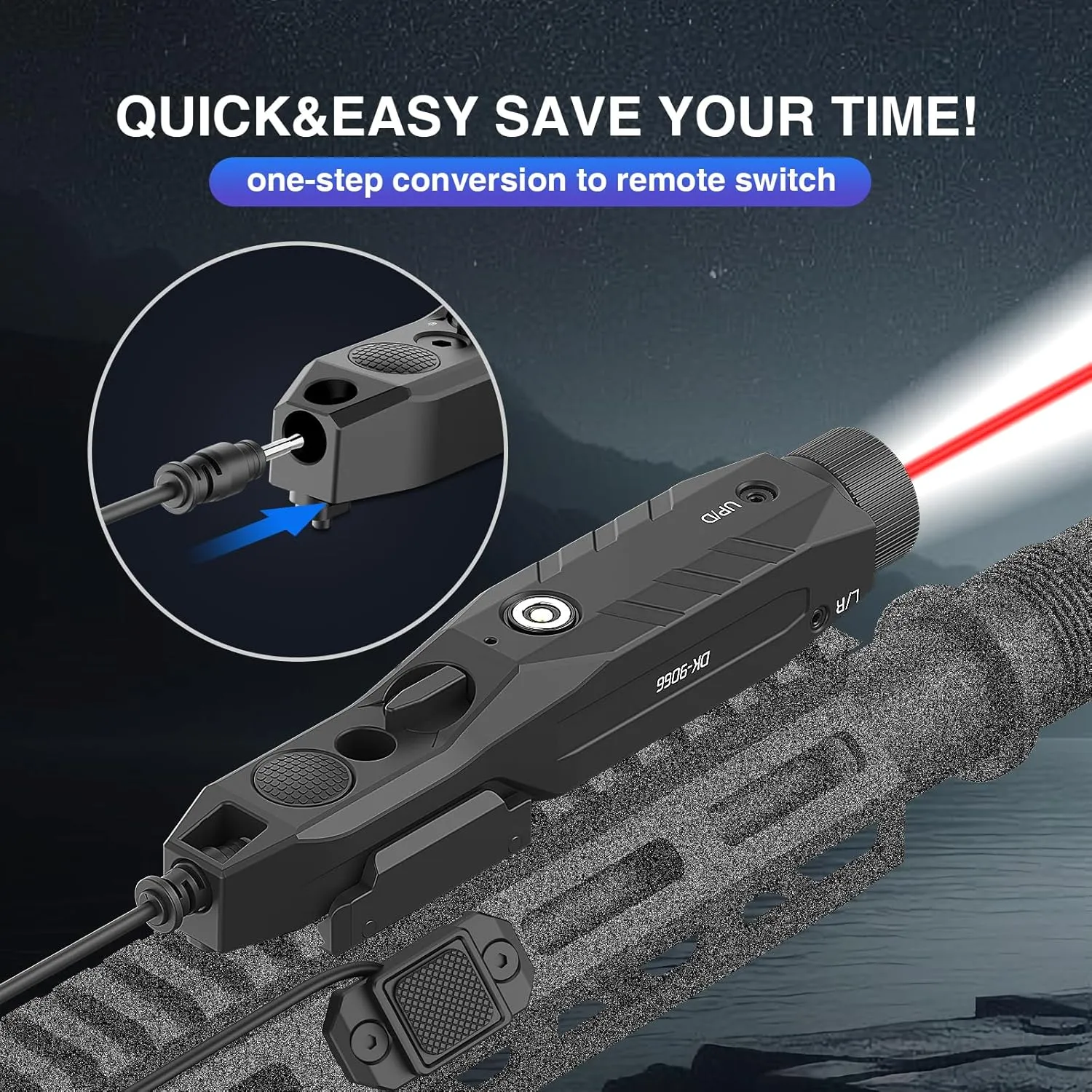 DARKFANG Mlok and Picatinny Flashlight and Red Laser Combo for Rifle, 1450 Lumen Weapon Light with Remote Pressure Switch