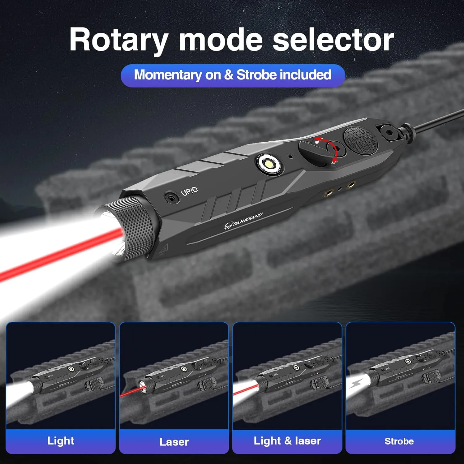 DARKFANG Mlok and Picatinny Flashlight and Red Laser Combo for Rifle, 1450 Lumen Weapon Light with Remote Pressure Switch