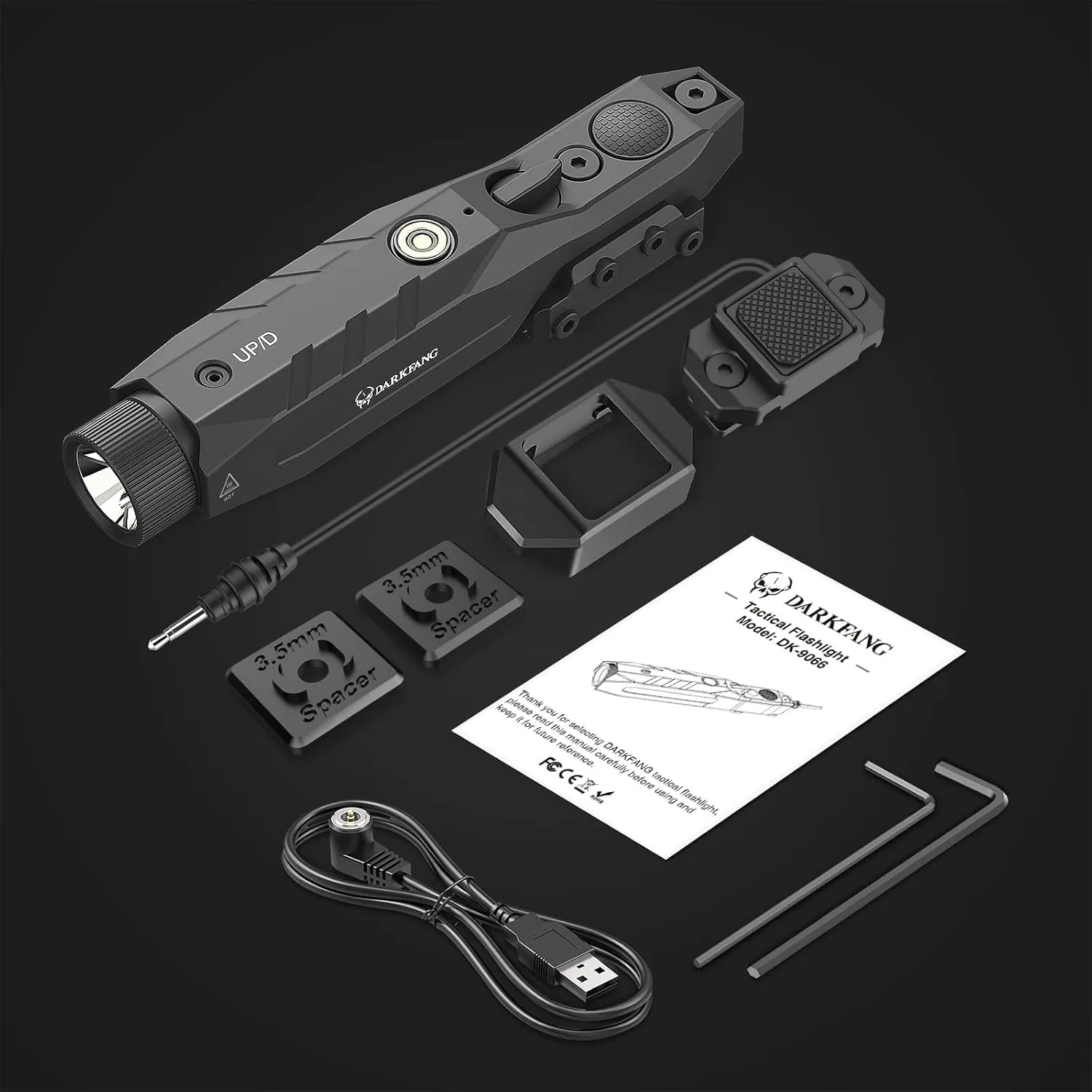 DARKFANG Mlok and Picatinny Flashlight and Red Laser Combo for Rifle, 1450 Lumen Weapon Light with Remote Pressure Switch