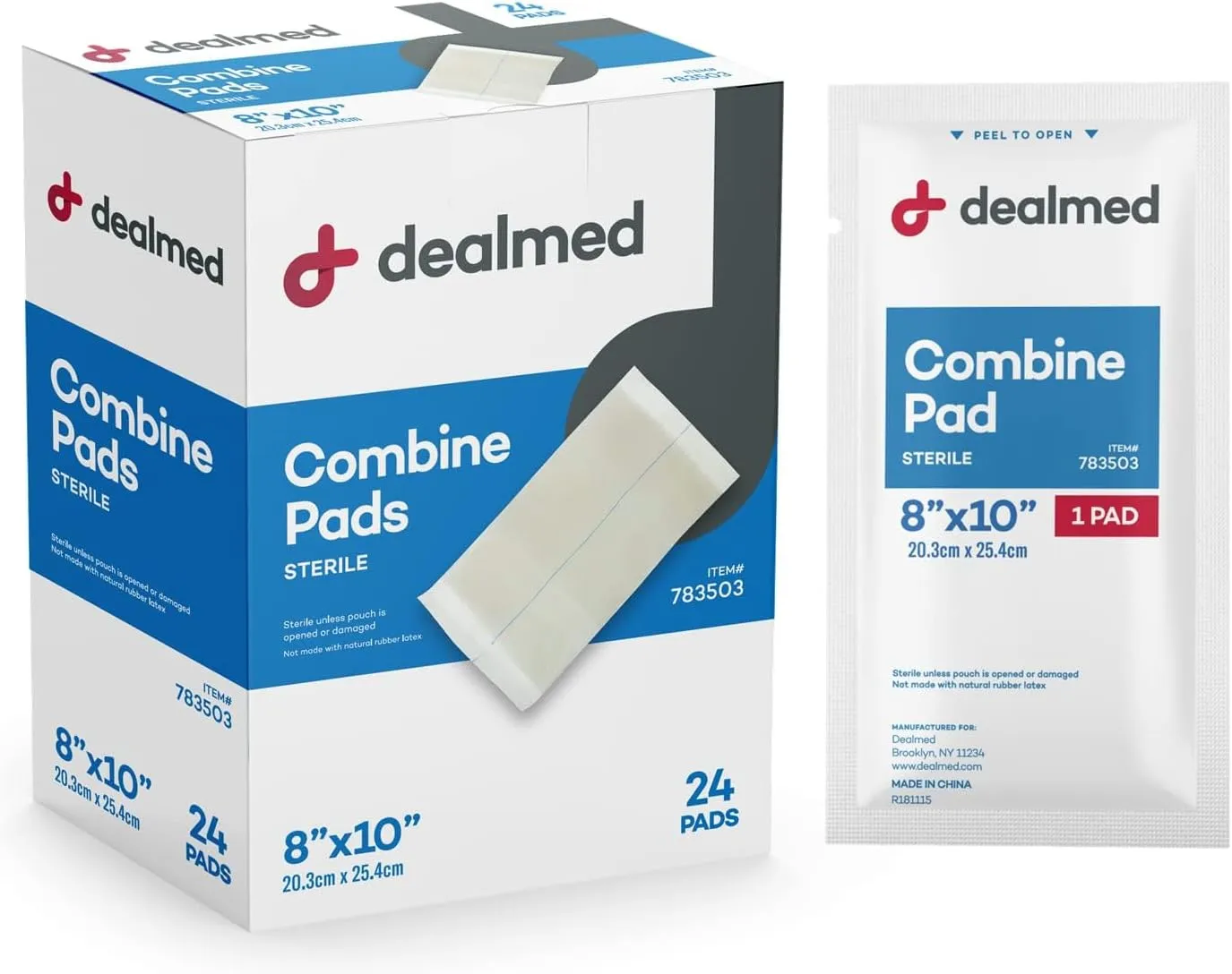 Dealmed Abdominal Combine Pads 8"x10" (8,640-Pallet) Sterile Individually Wrapped, ABD Pads, Absorbent, Non Adherent for Wound Care, Drainage, First Aid, (24/Box; 15/Case; 24/Pallet)