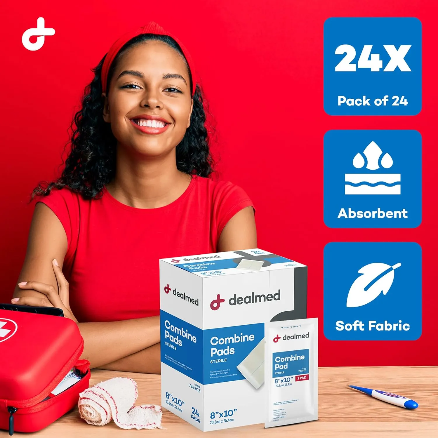 Dealmed Abdominal Combine Pads 8"x10" (8,640-Pallet) Sterile Individually Wrapped, ABD Pads, Absorbent, Non Adherent for Wound Care, Drainage, First Aid, (24/Box; 15/Case; 24/Pallet)