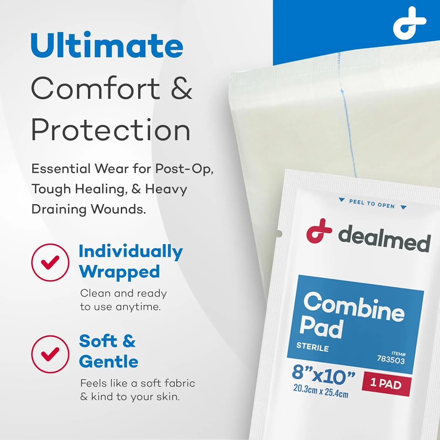 Dealmed Abdominal Combine Pads 8"x10" (8,640-Pallet) Sterile Individually Wrapped, ABD Pads, Absorbent, Non Adherent for Wound Care, Drainage, First Aid, (24/Box; 15/Case; 24/Pallet)